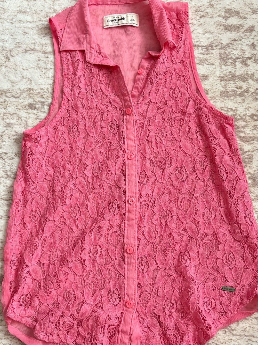 Abercrombie & Fitch Hot Pink Lace Button-Front Sleeveless Top